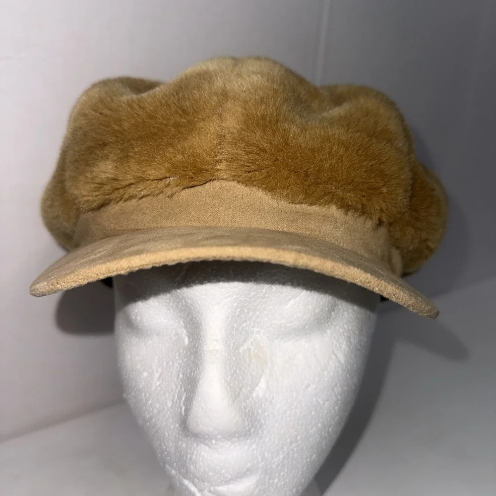 Vintage 90s Y2K‎ Puffy Plush Velour Cabbie Cap Baker Boy Newsboy Hat
